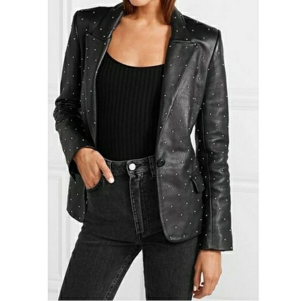 L'Agence Black Montego Studded Leather Blazer